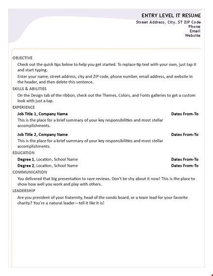 entry level it resume template