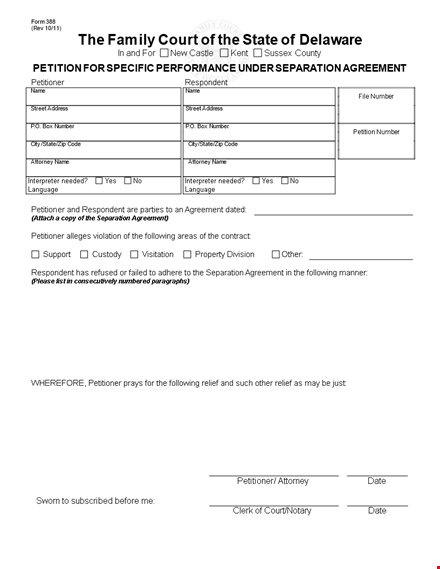 specific separation agreement template template