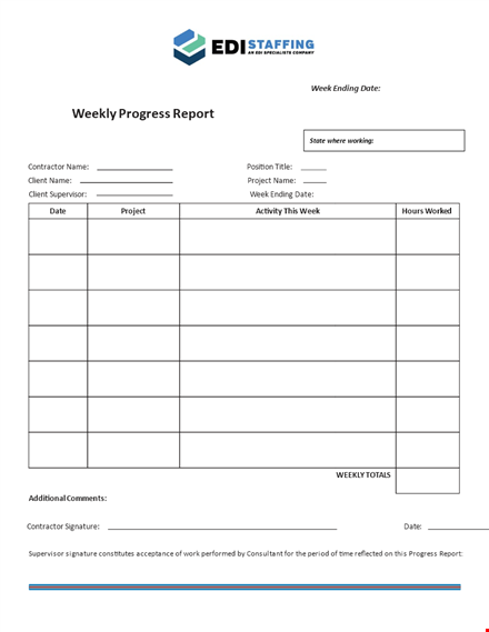 weekly progress report for contractors | track client's weekly progress template