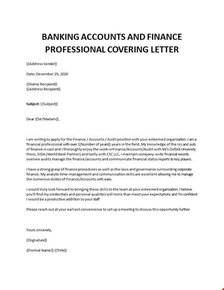 banking cover letter template