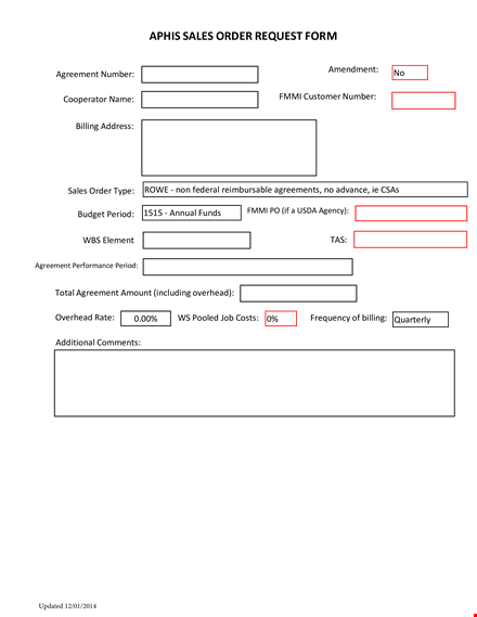 sales order agreement request - create, manage & track sales orders template