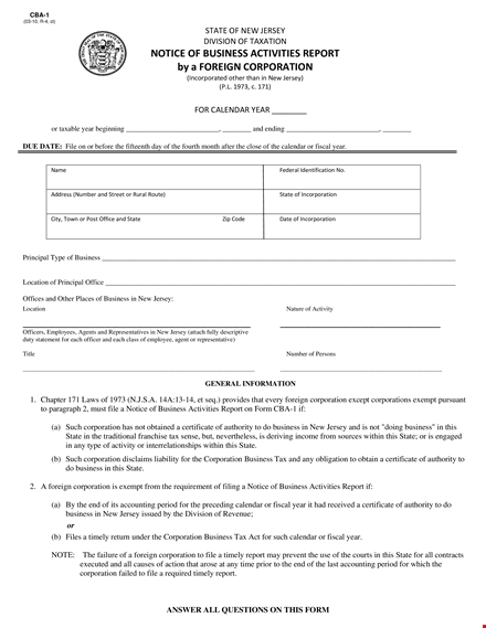 business activity report template for state corporations in new jersey template