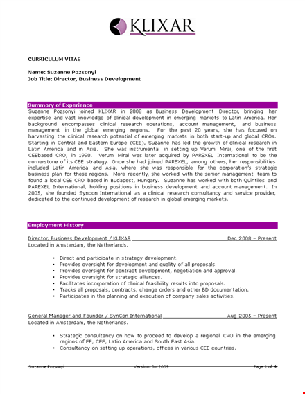 director curriculum vitae template