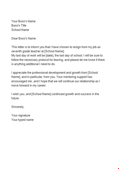 formal resignation letter for teacher template