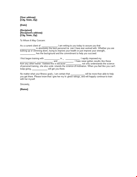 personal trainer letter of recommendation template