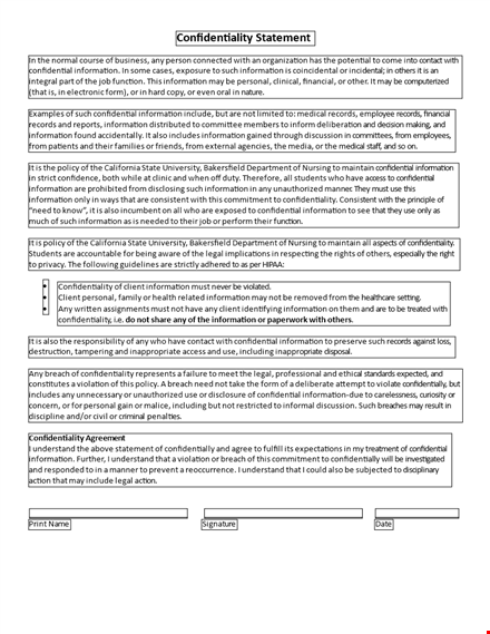 confidentiality statement template