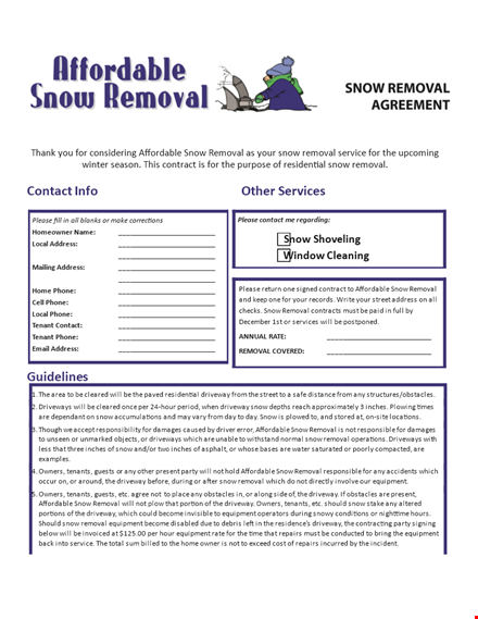 snow removal contract template template