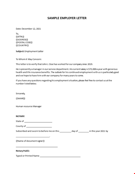 sample employer letter template