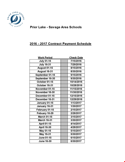 school contract payment schedule template | september, november, august & october template