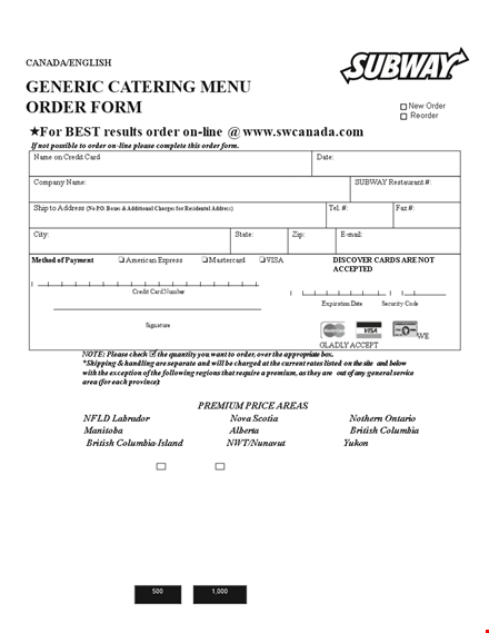 place your generic catering order today - easy & convenient template