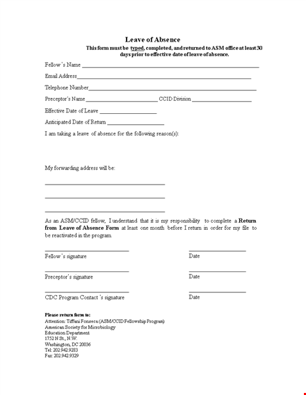 leave of absence template | easy-to-use form for leave, return, or absence template