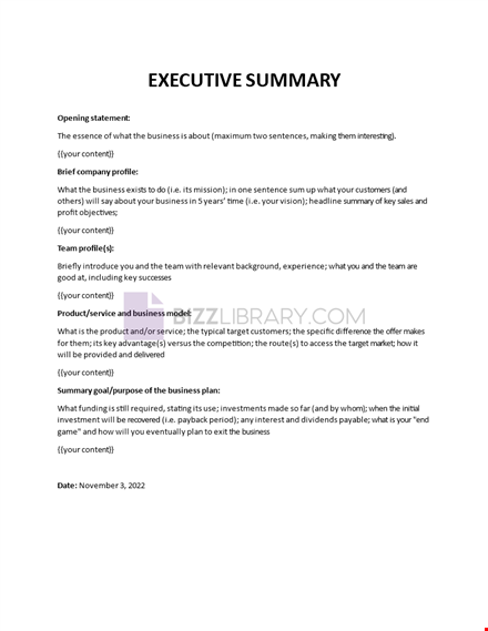 executive summary sample template template