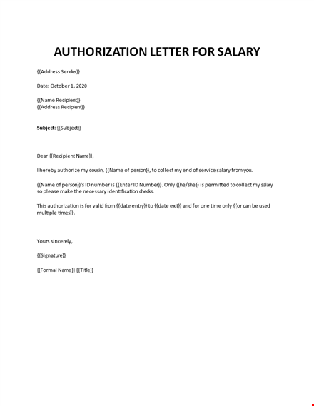 authorization letter to collect salary on behalf template