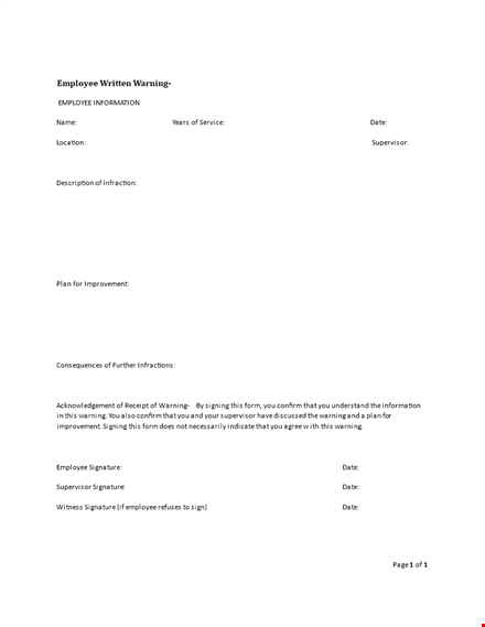 employee written warning template in pdf template