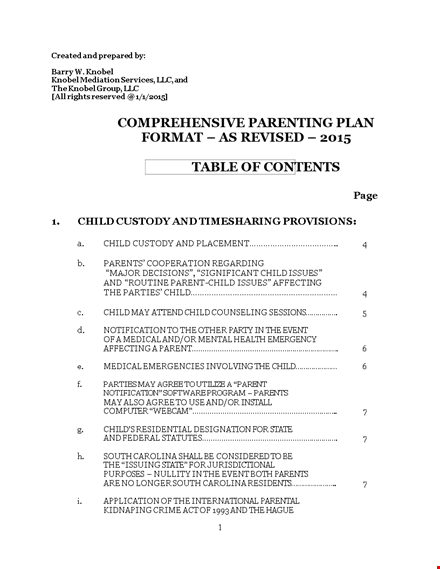 parenting plan template template