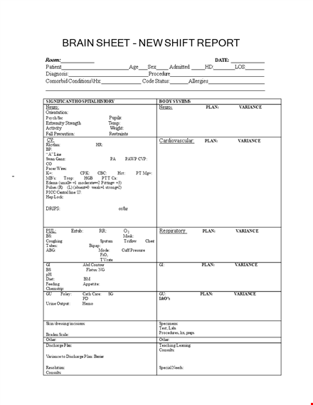 nursing brain report sheet - improve variance and neuro documentation template