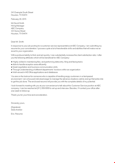 customer service job cover letter template template