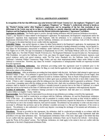 mutual arbitration agreement template template