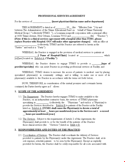 service agreement template for physician practice - shall document the agreement template