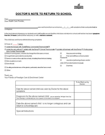sample doctor note for school: a child above expectations | return-to-school doctor's note template
