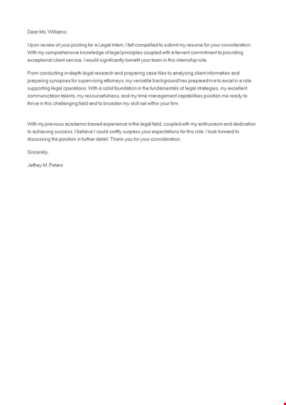 short cover letter for legal internship template