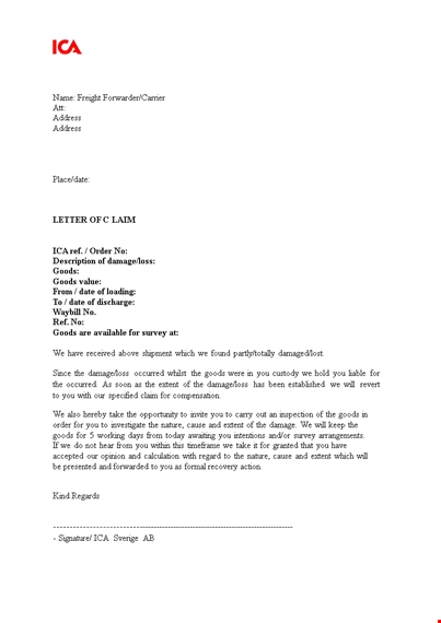 claim letter template for goods damage template