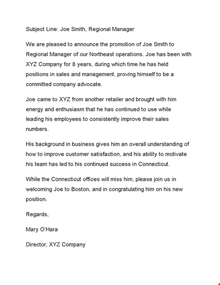 promotion letter for manager - smith | company regional promotion template