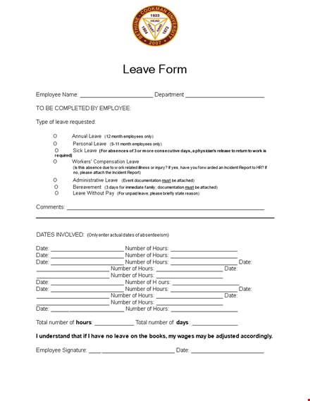 da form | leave number | hours | official document templates template