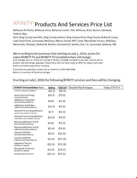 comcast rate changes july - service, digital internet & preferred bundle template