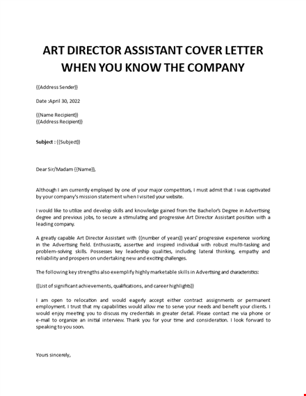 art director assistant cover letter template