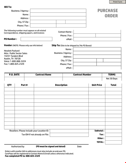 standard contoh purchase order template