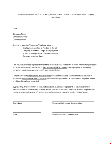 authorized employee verification letter for bank, company, employment, and credit template