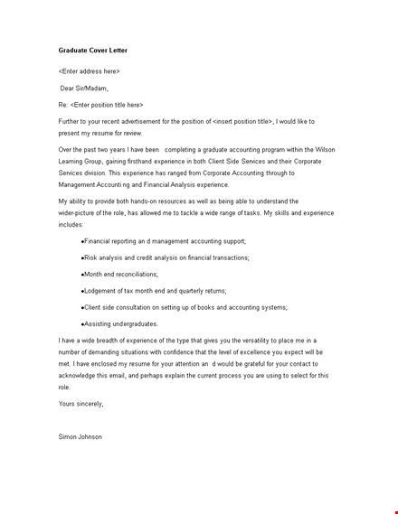 accounting graduate cover letter: gain financial experience through analysis template