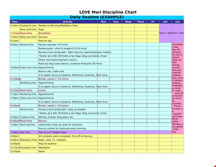 daily agenda template in excel template