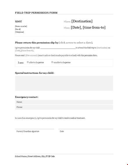 fill out & sign field trip permission slip for your child template