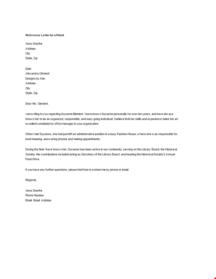 job recommendation letter for a friend template