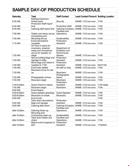 special event production schedule example template