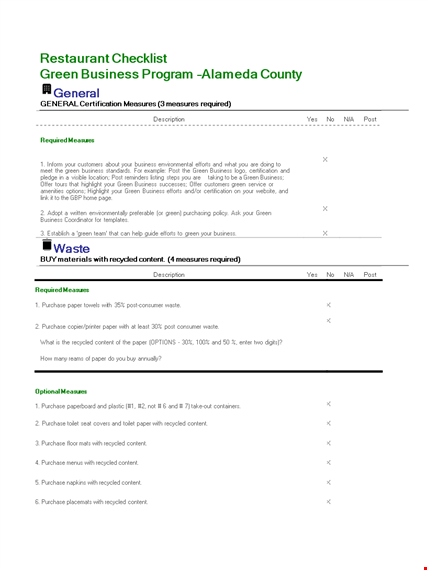 free restaurant checklist template for efficient business operations and water measures template