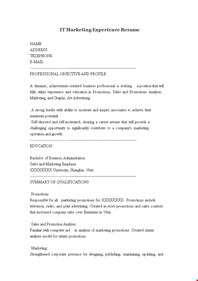 it marketing experience resume template
