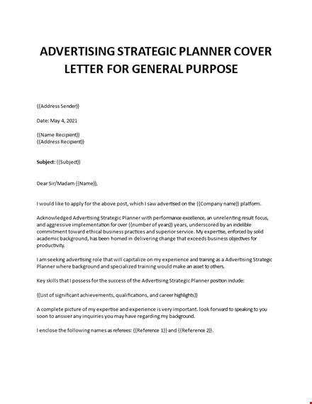 advertising strategic planner cover letter  template