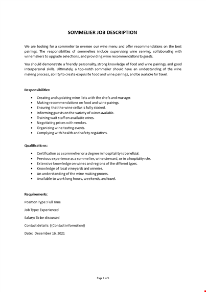 sommelier job description template