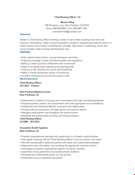 chief nursing officer template