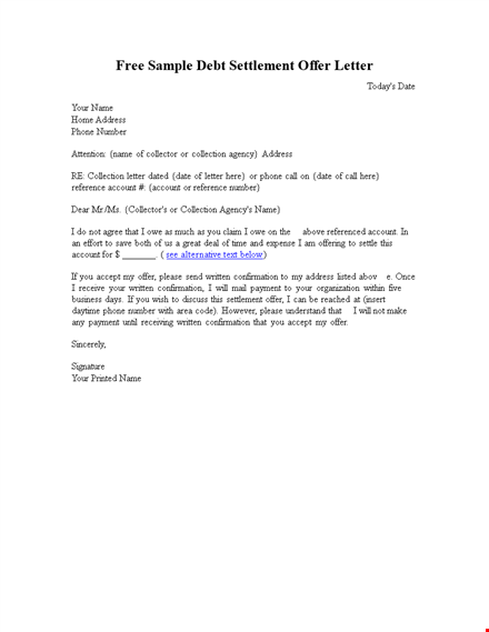 debt settlement letter template template