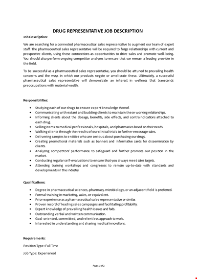 drug representative job description template