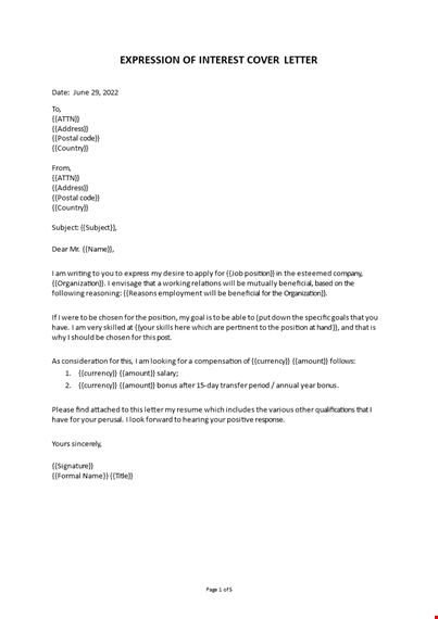 expression of interest cover letter template
