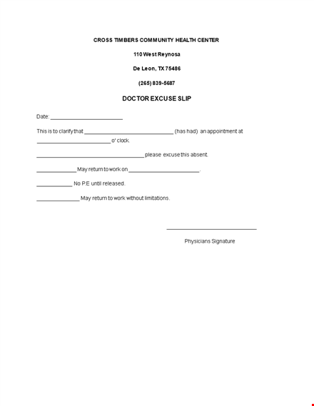 get your doctor's office excuse note - easy return process & valid excuses at cross timbers! template