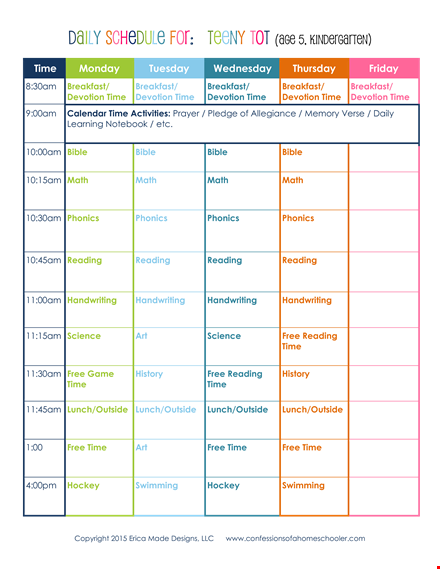 kindergarten homeschool schedule template
