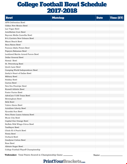 printable college football bowl schedule template