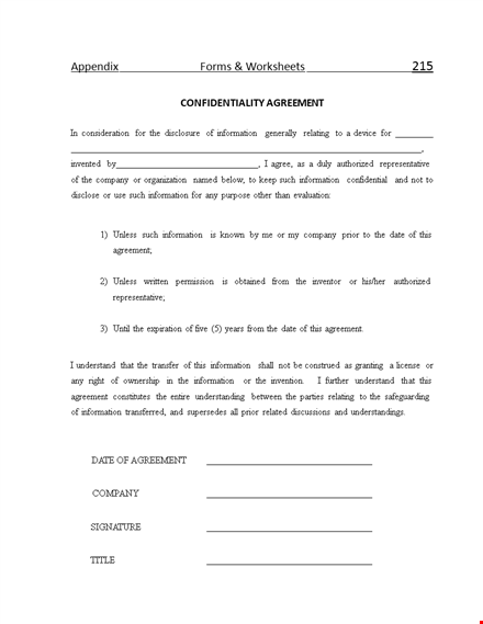sample confidentiality agreement template - protect your company's information template