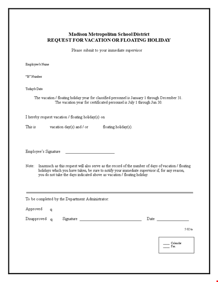 submit your vacation request for immediate holiday - download form now template